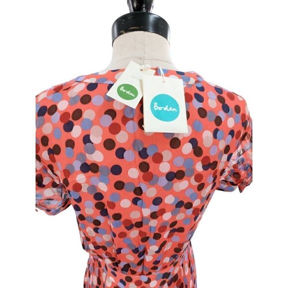Boden Women Peach Pink Polka Dot Short Sleeve Midi Dress Size 6 - Picture 1 of 16